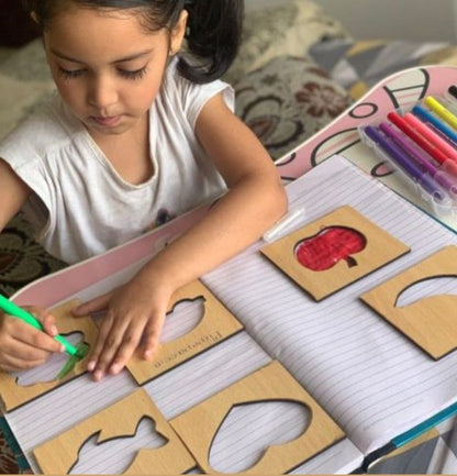 Kids Wooden Drawing Stencils Kit [12 inner +12 Outer] With Puzzle
