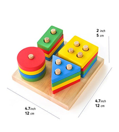Wooden Multicolor 4 Geometric Shapes Sorter Toy