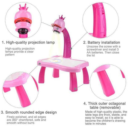 3 In 1 LED Projector Drawing Table Toy for Kid- Painting Tool, DIY Musical Painting Toy