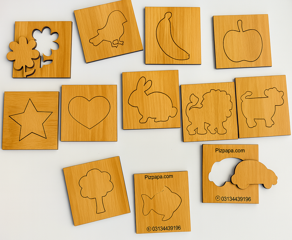 Kids Wooden Drawing Stencils Kit [12 inner +12 Outer] With Puzzle [MF-111]